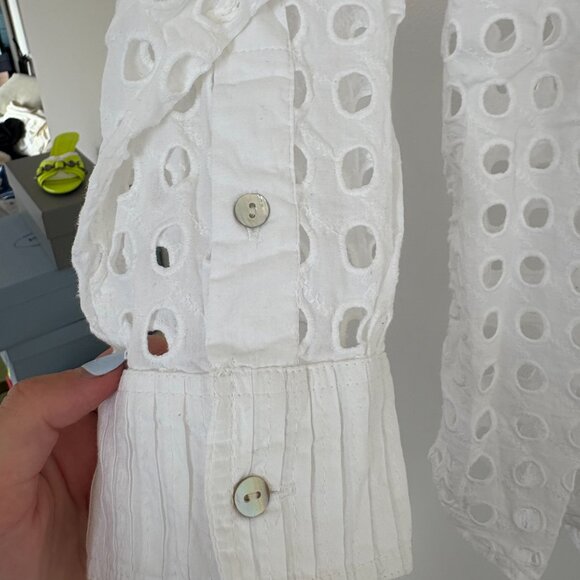 Solid & Striped Oxford Button Up Cover Up Shirt Sz M White Cotton Tunic Eyelet - Picture 6 of 6